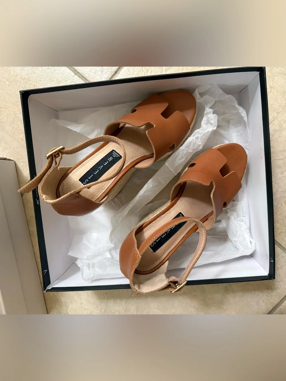 Steve Madden Sirena Cognac Leather Espadrille Wedges